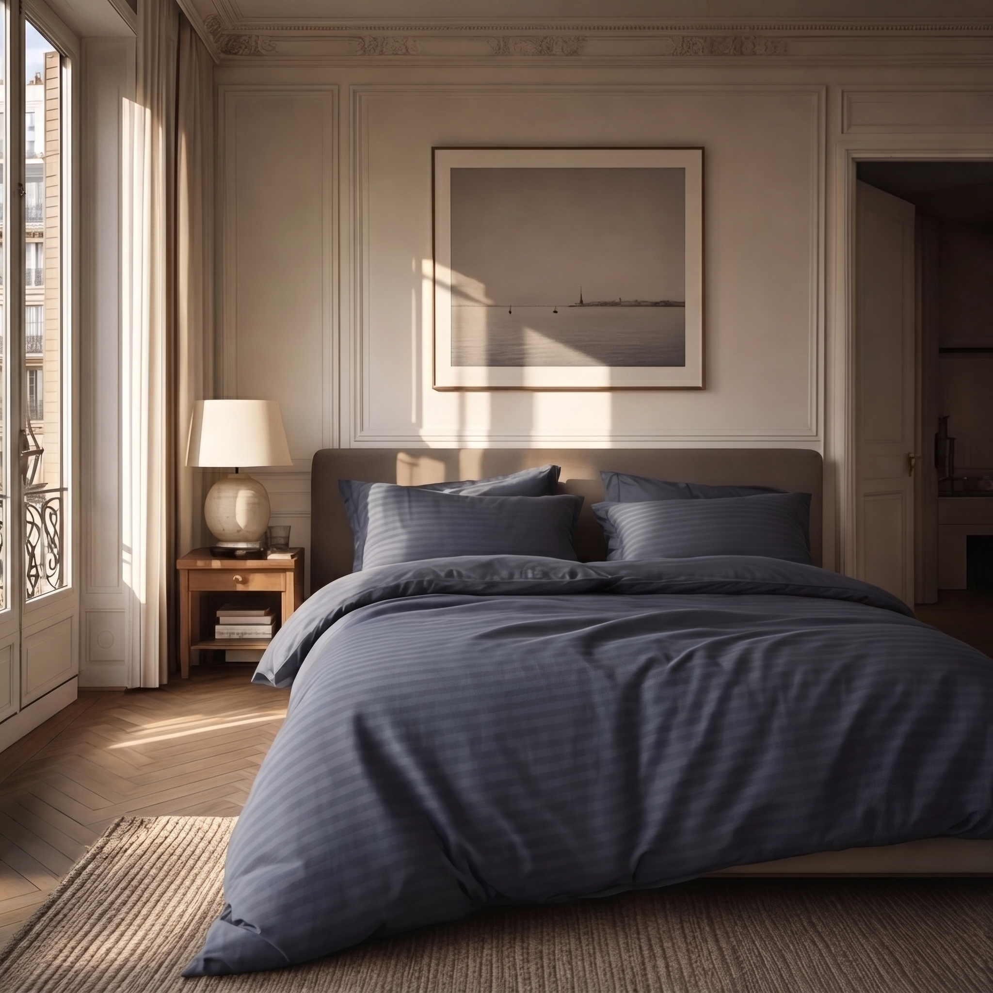 Parure de lit satin premium en coton doux avec rayures élégantes et finition soyeuse