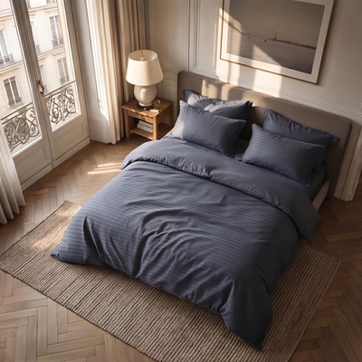 Parure en satin de coton 120 fils/cm² avec rayures élégantes, douce et soyeuse, housse de couette et taies assorties