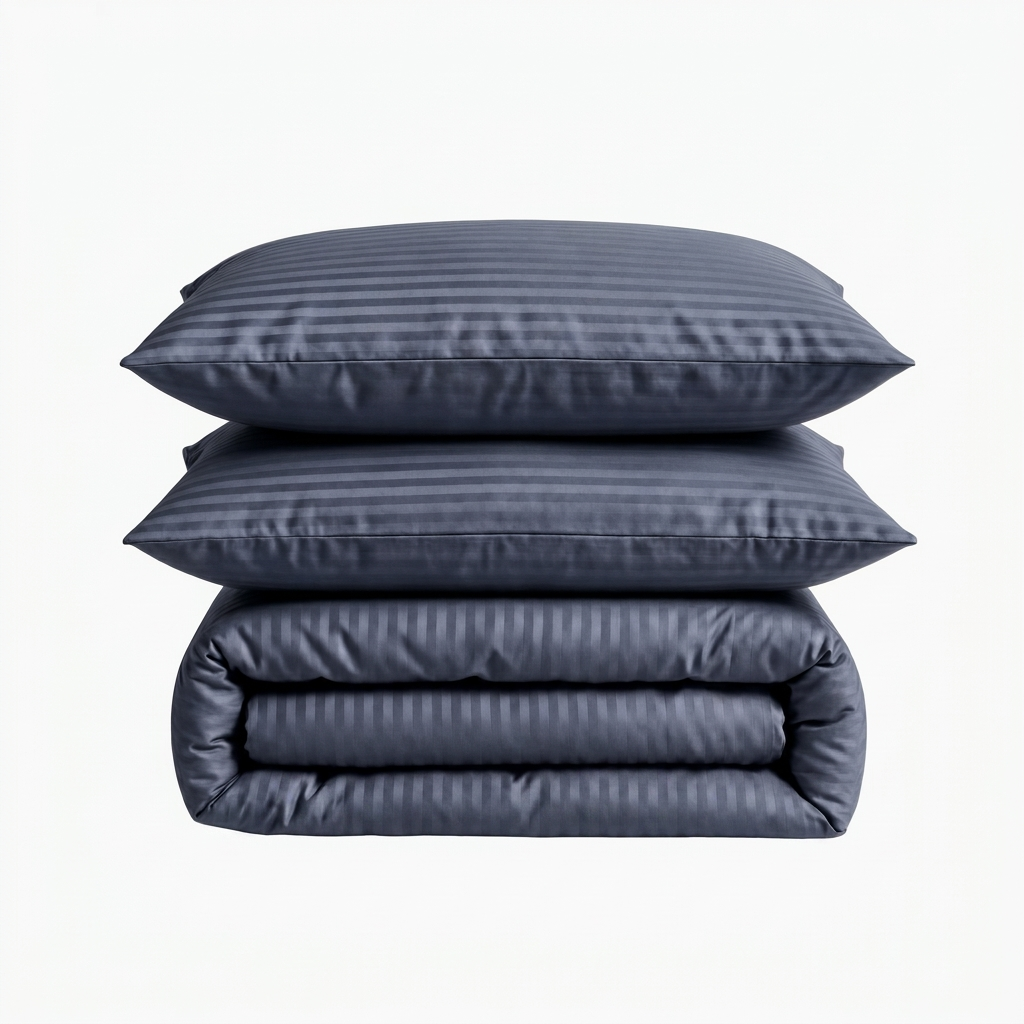 Parure de lit satin premium en coton 120 fils/cm² avec rayures élégantes et finition soyeuse