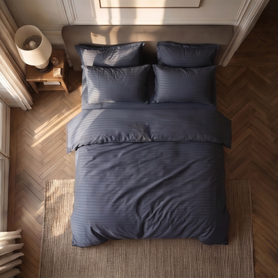 Parure de lit satin premium avec rayures élégantes en satin de coton doux et soyeux