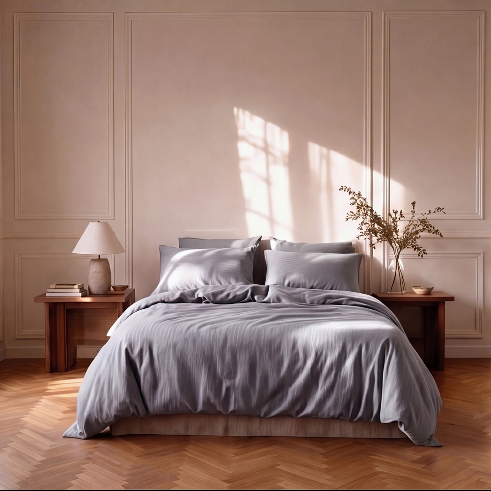 Parure de lit satin premium - Rayures satinées