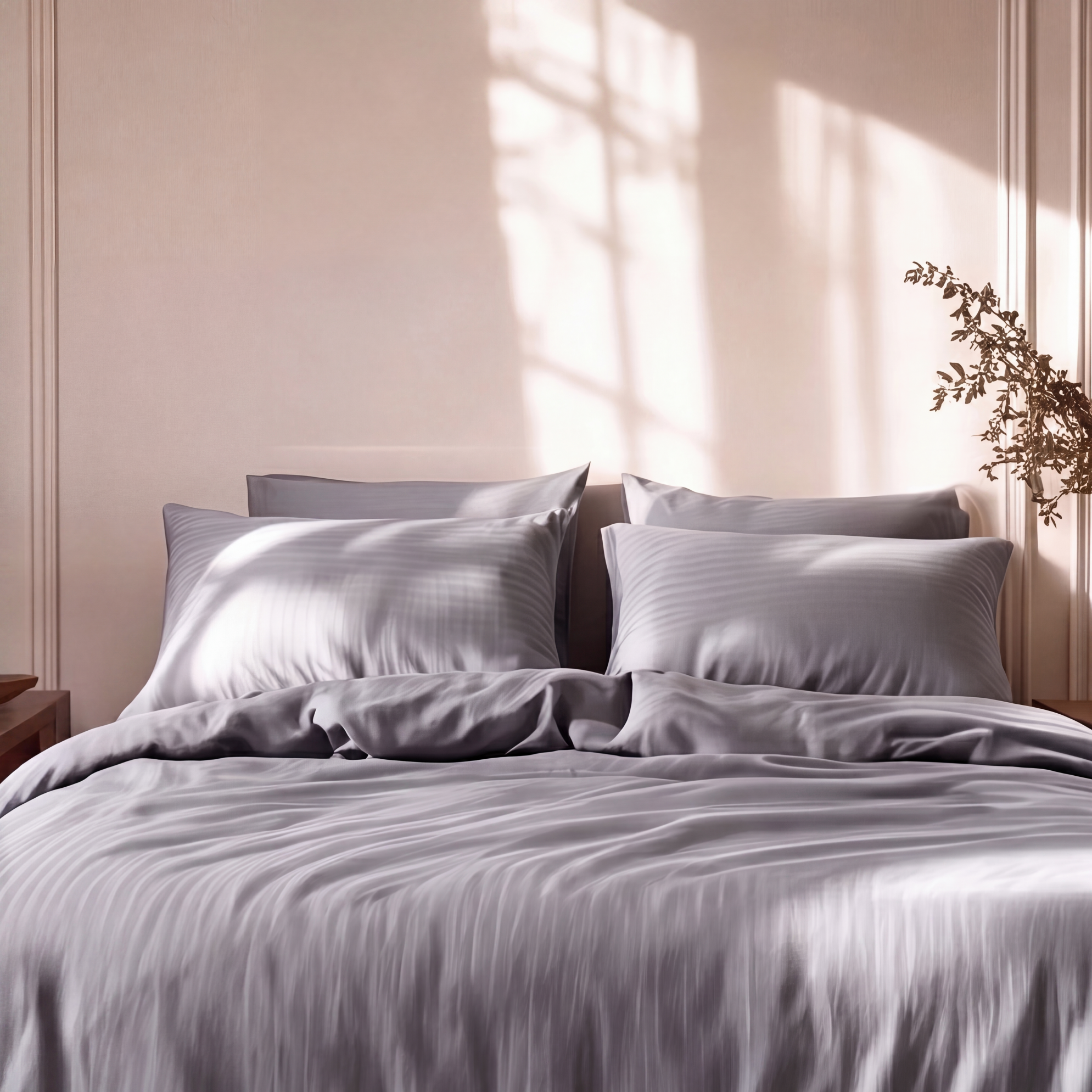Parure de lit satin premium avec rayures élégantes en satin de coton soyeux