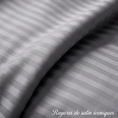 Parure de lit satin premium aux rayures élégantes en satin de coton soyeux.
