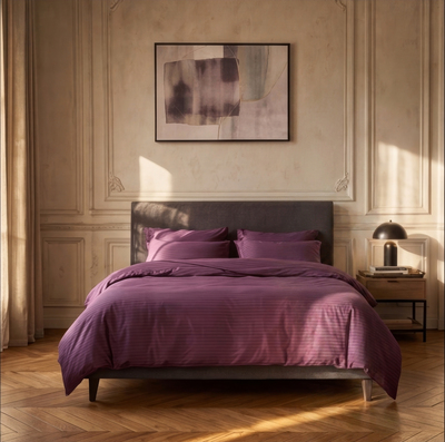 Draps plats en satin de coton – Parure Mauve Bordeaux – Linge de lit haut de gamme - Maison Textile