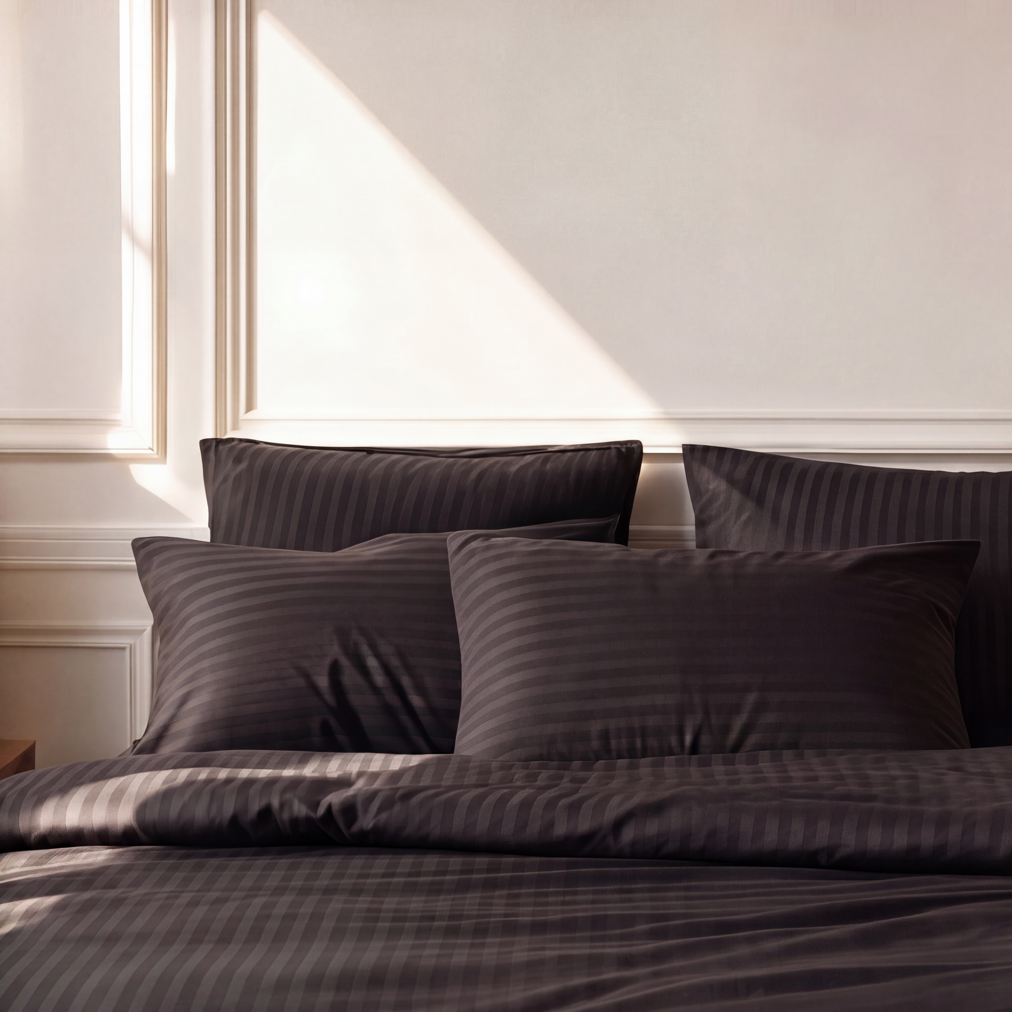 Parure de lit satin premium rayures élégantes en satin de coton soyeux et lumineux