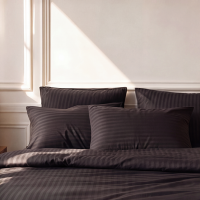 Parure de lit satin premium rayures élégantes en satin de coton soyeux et lumineux