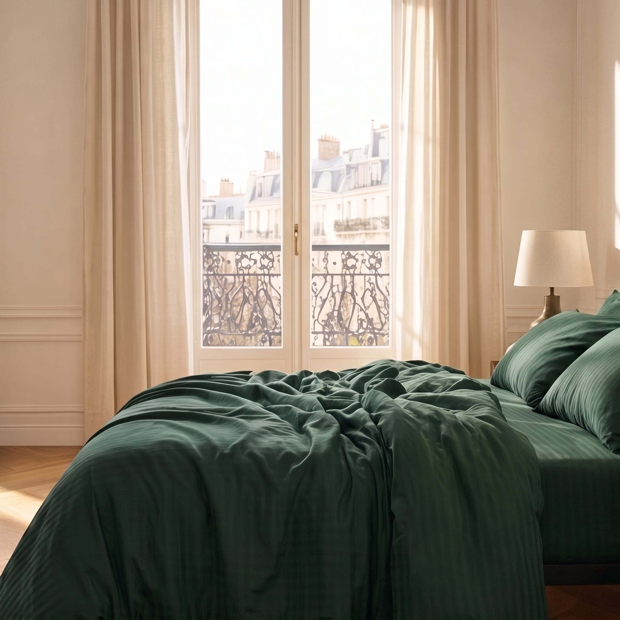Parure de lit en satin de coton 120 fils/cm² avec rayures élégantes, douce et lumineuse, housse de couette et taies d’oreiller assorties