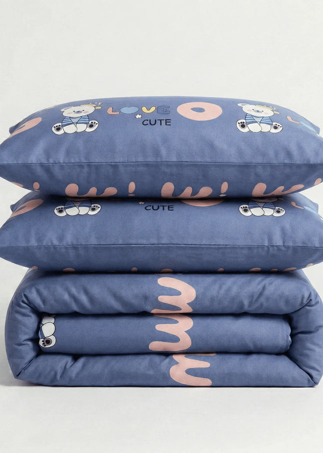 Parure en percale de coton - Ourson en Ourson Love Lila – Linge de lit haut de gamme - MaisonTextile