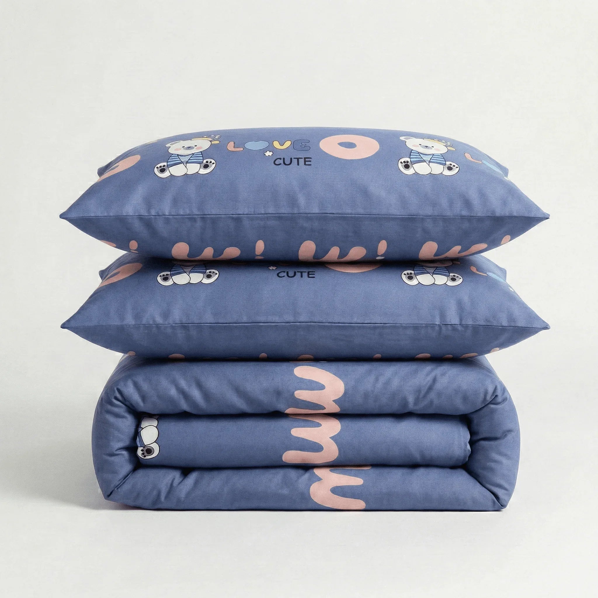 Parure en percale de coton - Ourson en Ourson Love Lila – Linge de lit haut de gamme - MaisonTextile