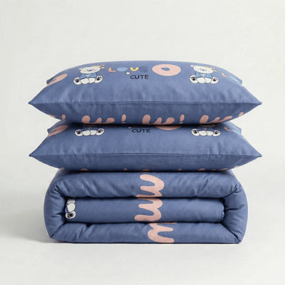 Parure en percale de coton - Ourson en Ourson Love Lila – Linge de lit haut de gamme - MaisonTextile