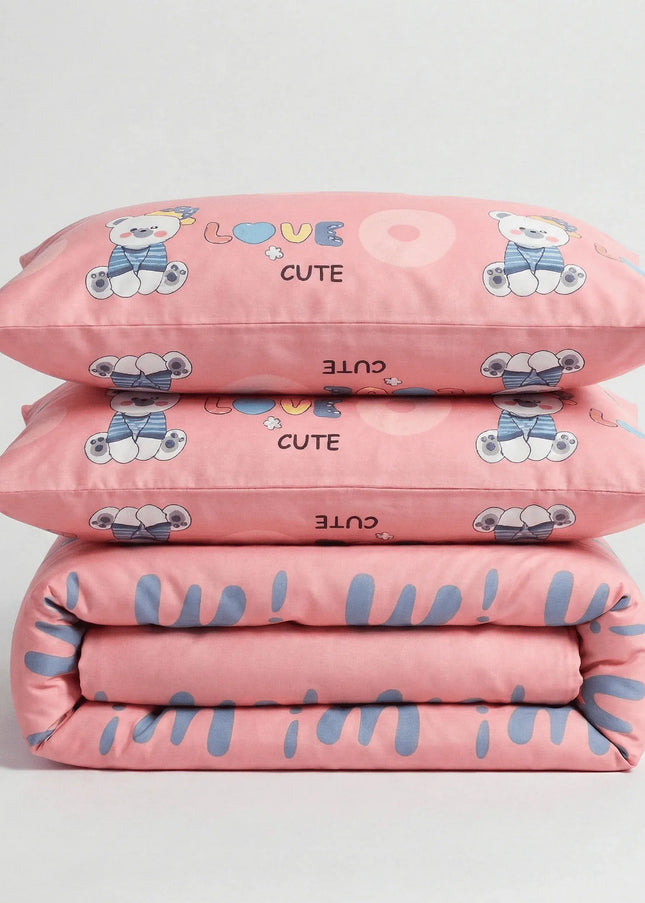 Parure en percale de coton - Ourson en Ourson Love Rose – Linge de lit haut de gamme - MaisonTextile