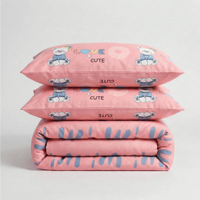 Parure en percale de coton - Ourson en Ourson Love Rose – Linge de lit haut de gamme - MaisonTextile