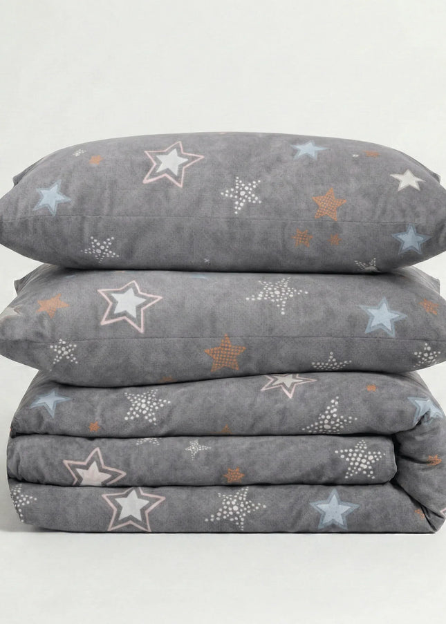 Parure en percale de coton - Stars en Stars Gris Perle – Linge de lit haut de gamme - MaisonTextile