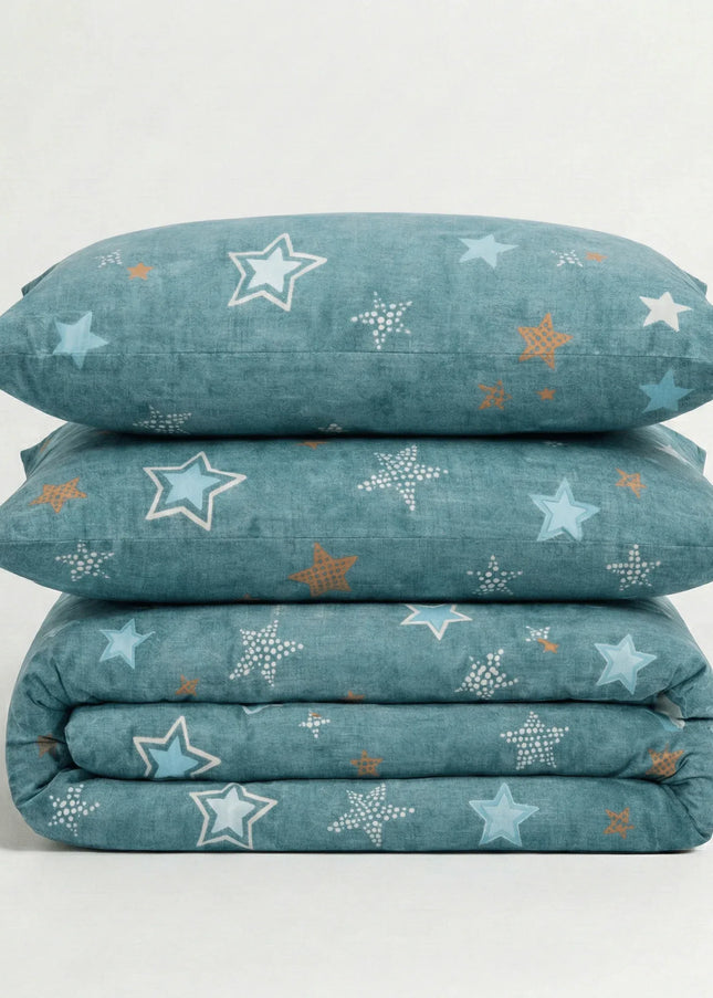 Parure en percale de coton - Stars en Stars Lagoon – Linge de lit haut de gamme - MaisonTextile