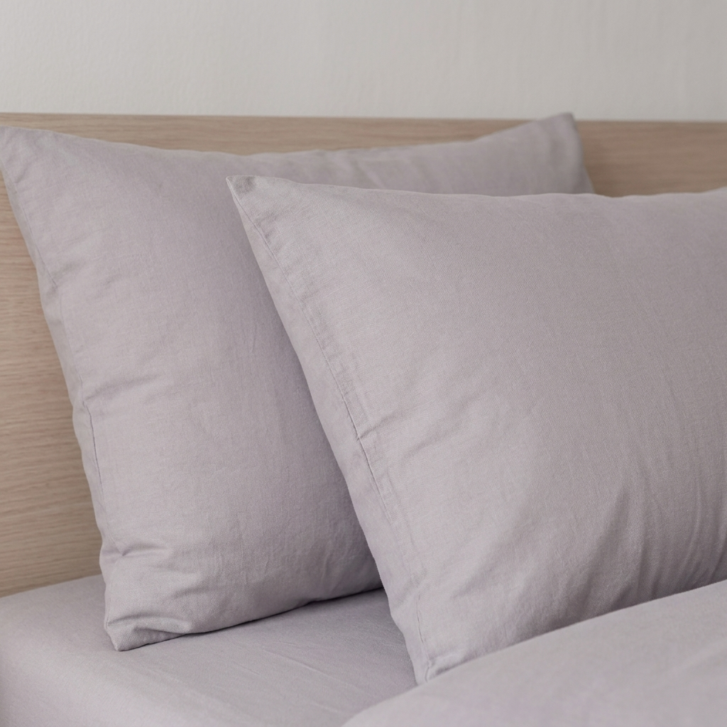 Deux taies d'oreiller en percale de coton 100 fils/cm², texture lisse et fraîcheur naturelle.