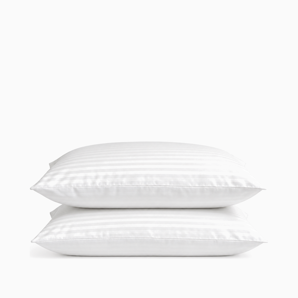 Taies d’oreiller satin de coton rayures Blanc Neige – Maison Textile