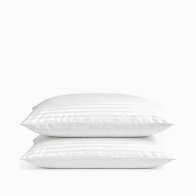 Taies d’oreiller satin de coton rayures Blanc Neige – Maison Textile