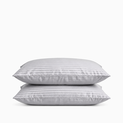 Taies d’oreiller satin de coton rayures Gris Brume – Maison Textile