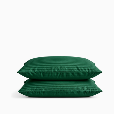 Taies d’oreiller satin de coton rayures Vert Émeraude – Maison Textile