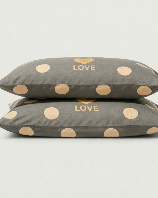Taies d'oreiller percale de coton - Love en Love Perle – - MaisonTextile