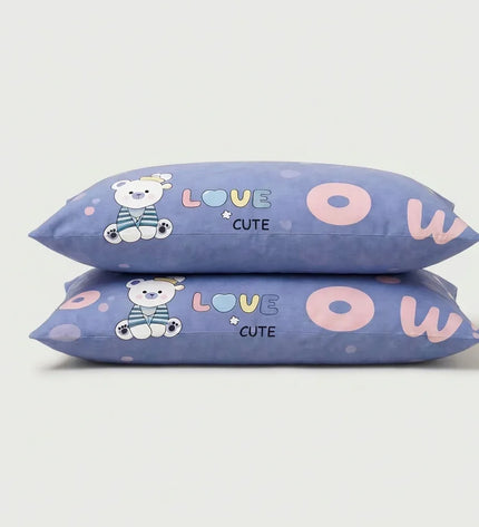 Taies d'oreiller percale de coton - Ourson en Ourson Love Lila – - MaisonTextile