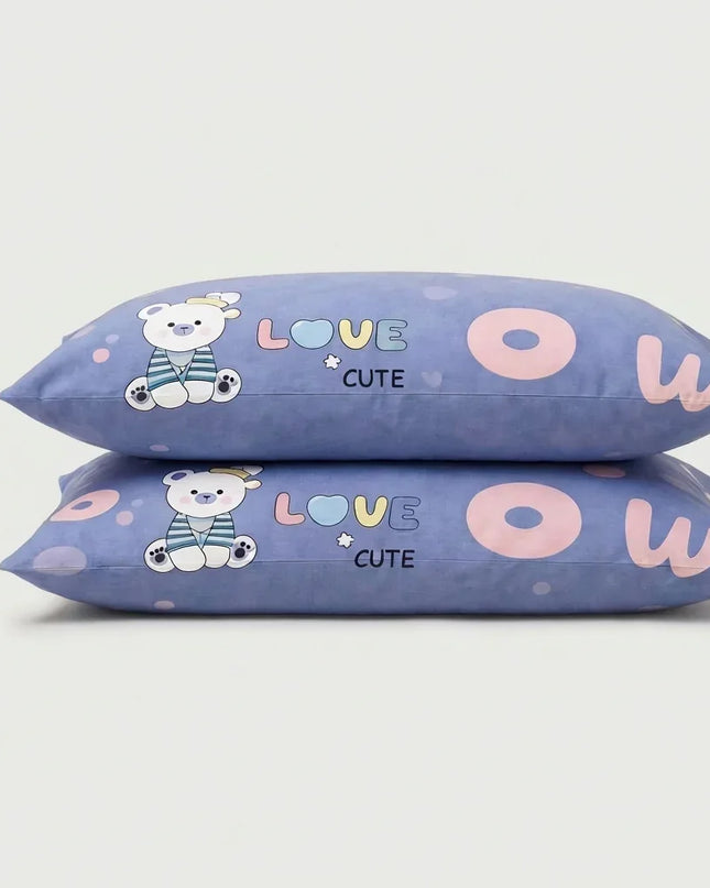 Taies d'oreiller percale de coton - Ourson en Ourson Love Lila – - MaisonTextile