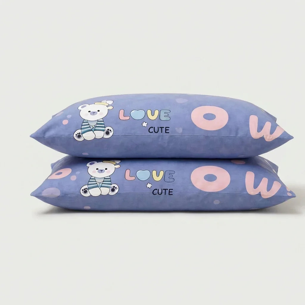 Taies d'oreiller percale de coton - Ourson en Ourson Love Lila – - MaisonTextile