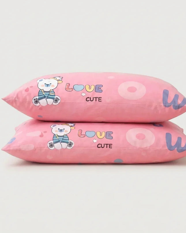 Taies d'oreiller percale de coton - Ourson en Ourson Love Rose – - MaisonTextile