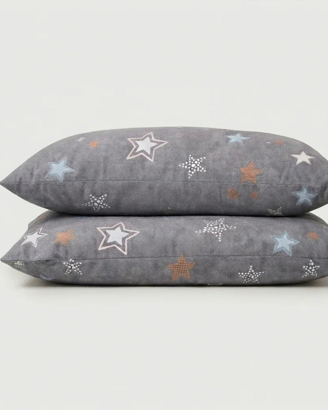 Taies d'oreiller percale de coton - Stars en Stars Gris Perle – - MaisonTextile