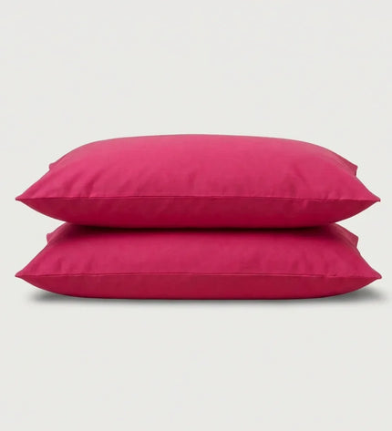 Taies d'oreiller percale de coton - Uni en Rouge Framboise – - MaisonTextile