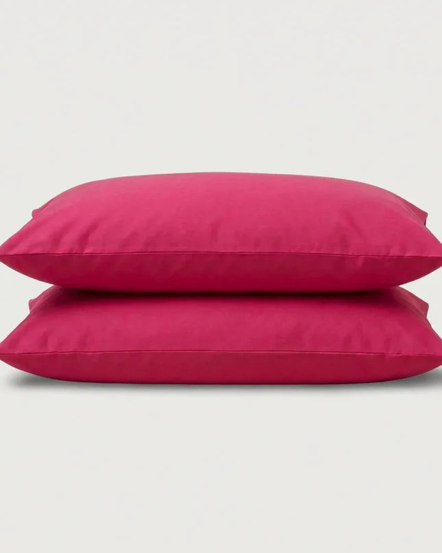 Taies d'oreiller percale de coton - Uni en Rouge Framboise – - MaisonTextile