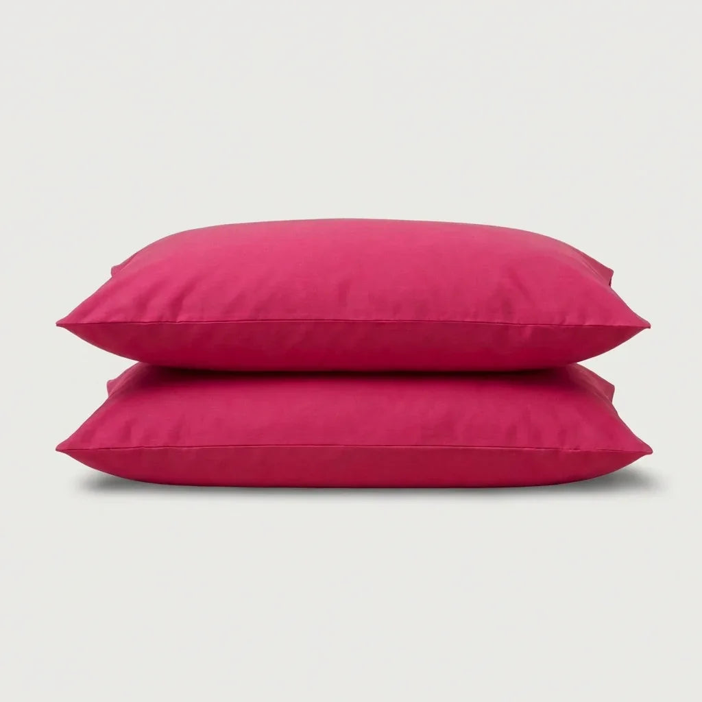 Taies d'oreiller percale de coton - Uni en Rouge Framboise – - MaisonTextile