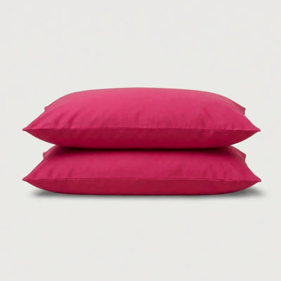Taies d'oreiller percale de coton - Uni en Rouge Framboise – - MaisonTextile
