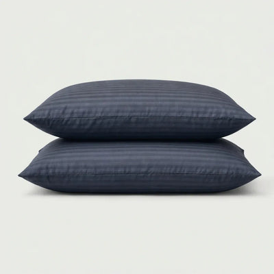 Taies d'oreiller satin de coton - Rayures satinées en Gris Bleuté – - MaisonTextile