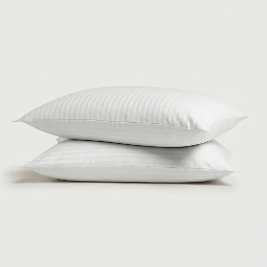 Taies d'oreiller satin de coton - Rayures satinées en Gris Bleuté – - MaisonTextile