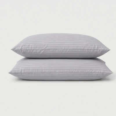 Taies d'oreiller satin de coton - Rayures satinées en Gris – - MaisonTextile