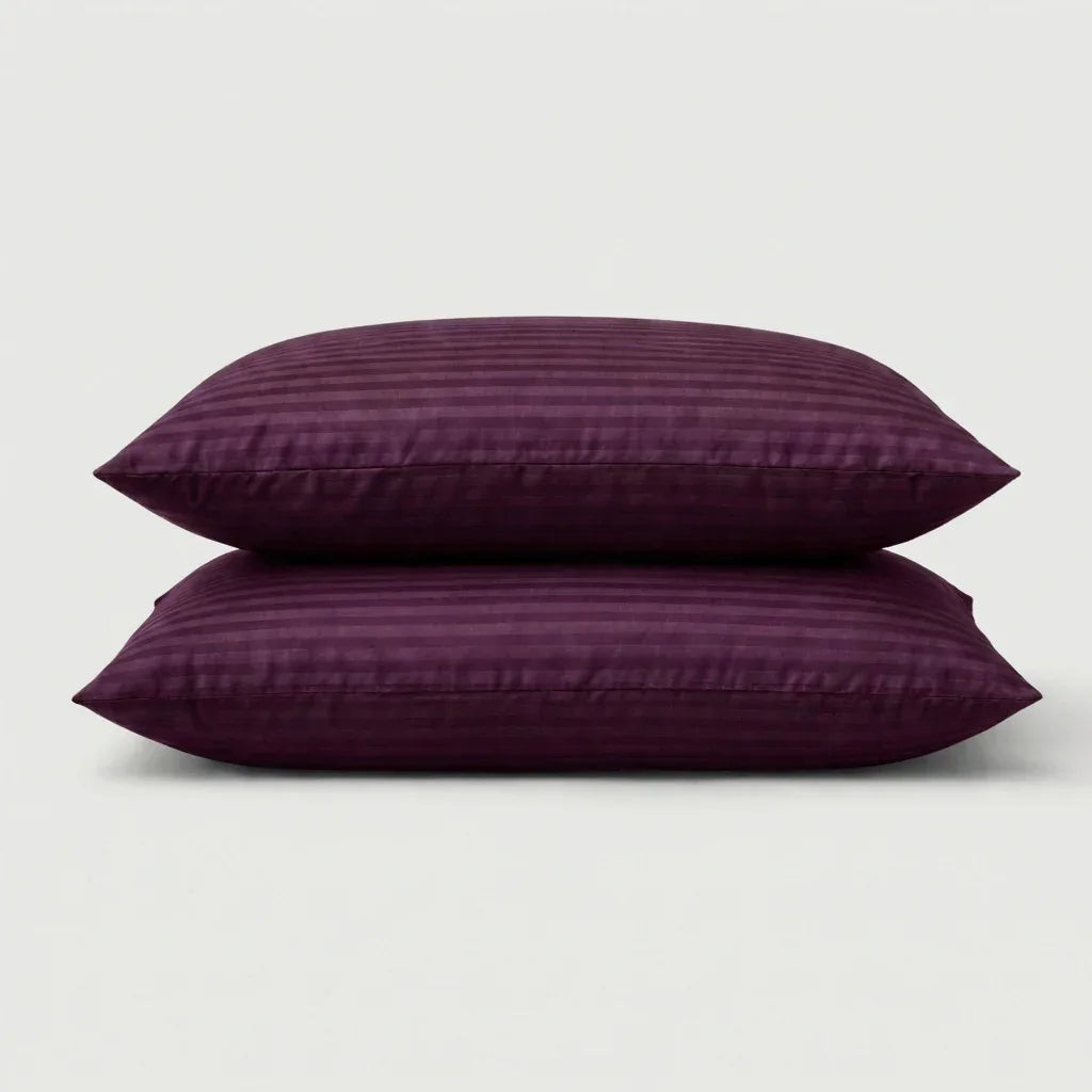 Taies d'oreiller satin de coton - Rayures satinées en Mauve Bordeaux – - MaisonTextile