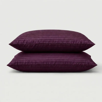Taies d'oreiller satin de coton - Rayures satinées en Mauve Bordeaux – - MaisonTextile